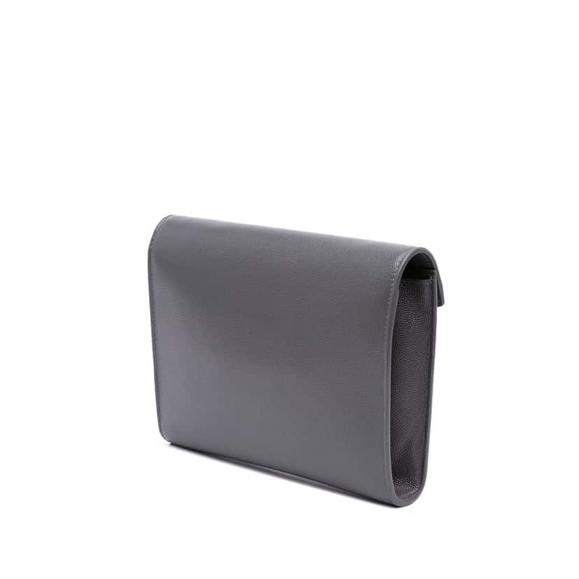 Saint Laurent Grain De Poudre Monogram Cassandra Chain Wallet Grey Leather Good condition - Back View