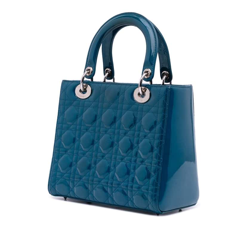 Dior Medium Patent Cannage Lady Dior Blue Leather Good condition - Back View