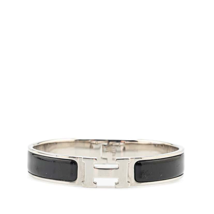 Hermès Narrow Enamel Clic Clac H Bracelet PM Black Good condition - Front View