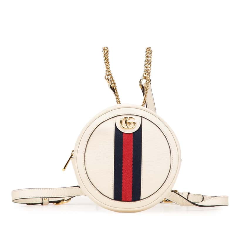 Gucci Mini Leather Round Ophidia Backpack White Leather Good condition - Front View