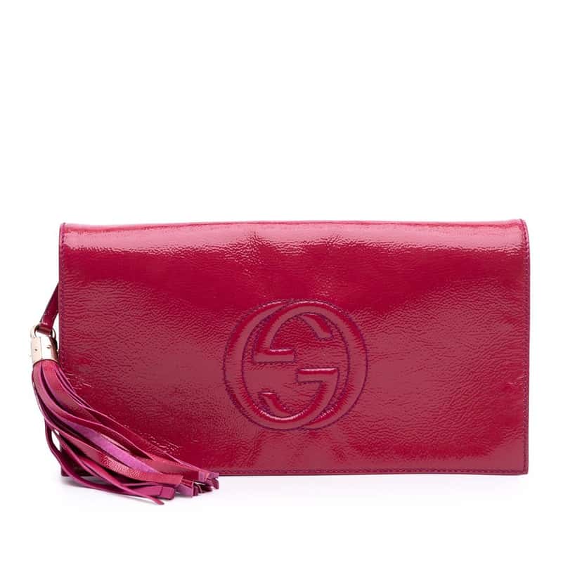 Gucci Soft Patent Soho Disco Clutch Pink Leather Good condition - Front View