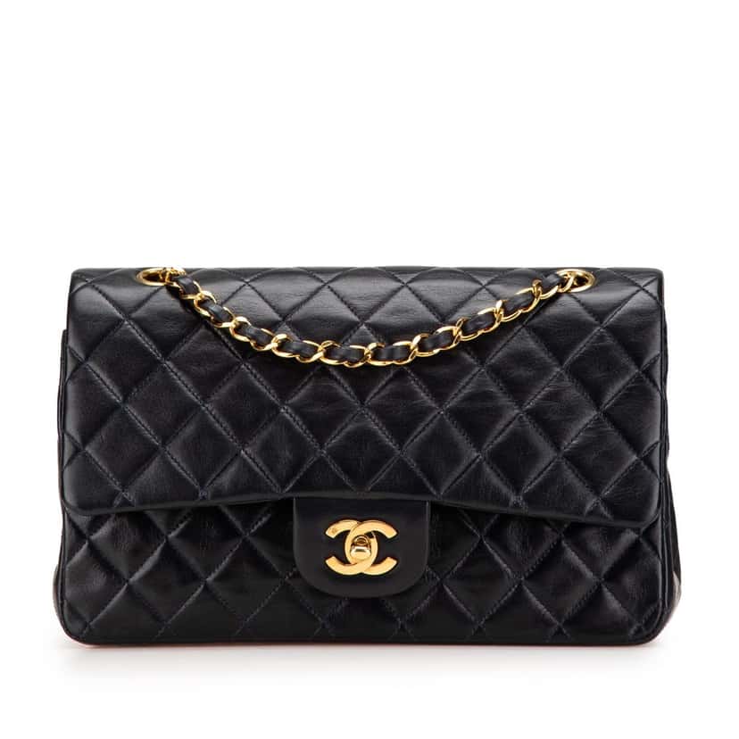 Chanel Medium Classic Lambskin Double Flap Blue Leather Good condition - Front View