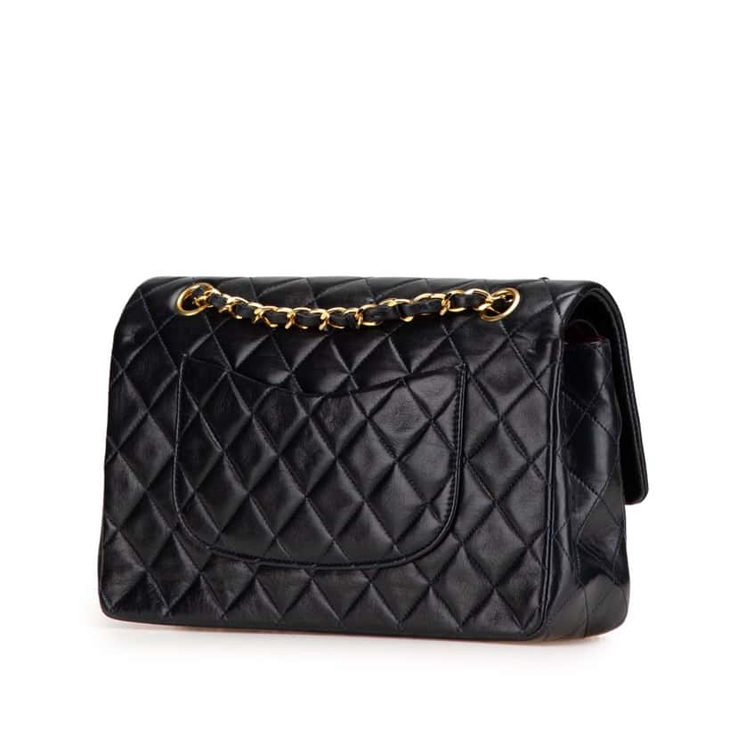 Chanel Medium Classic Lambskin Double Flap Blue Leather Good condition - Back View