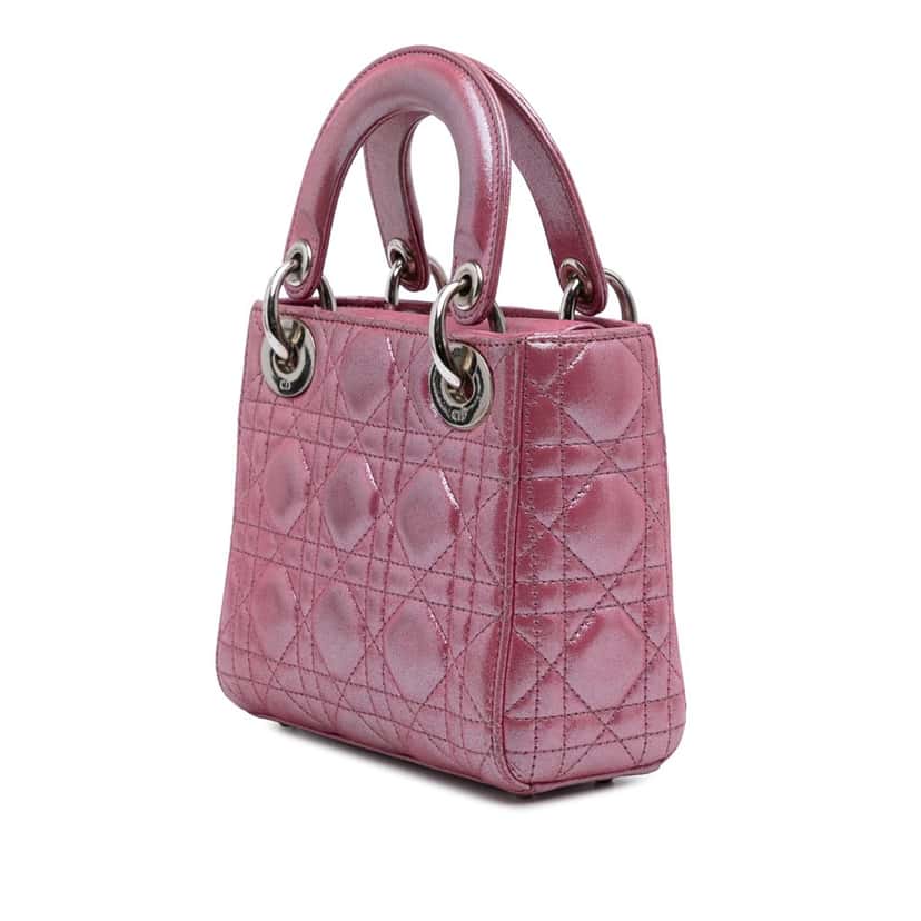 Dior Mini Iridescent Lambskin Cannage Lady Dior Pink Leather Good condition - Back View