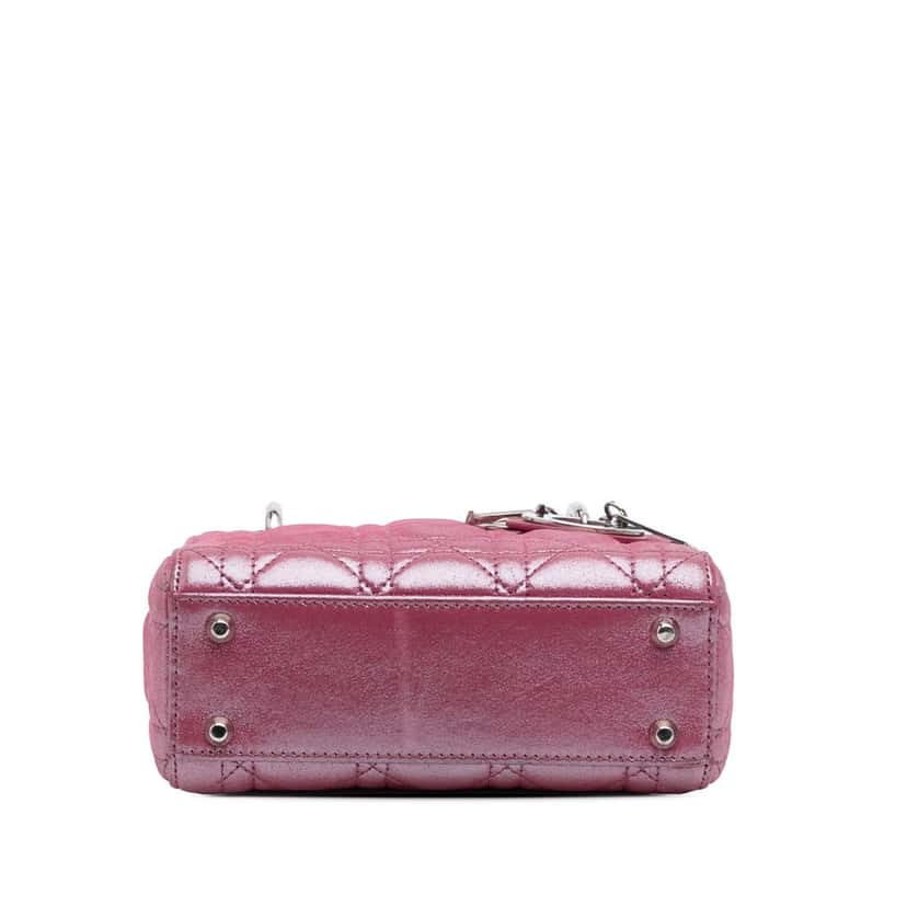 Dior Mini Iridescent Lambskin Cannage Lady Dior Pink Leather Good condition - Inside View