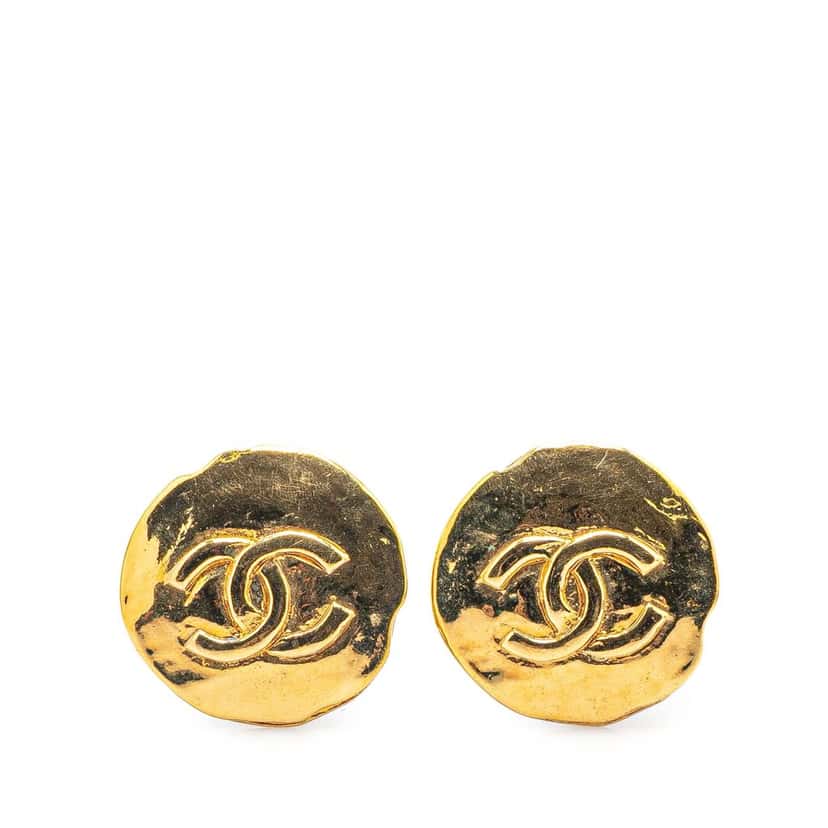 Chanel Gold Plated CC Round Clip On Earrings Gold Metal Good condition - Front View