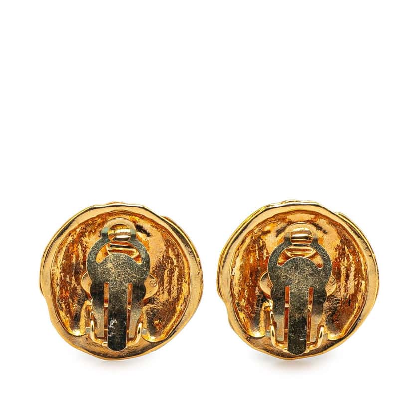 Chanel Gold Plated CC Round Clip On Earrings Gold Metal Good condition - Back View