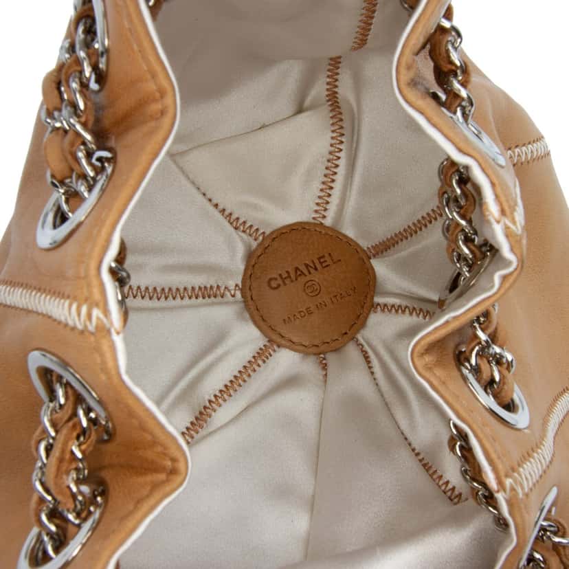 Chanel Mini Lambskin and Satin Reversible Sac Cordon Brown Leather Good condition - Model View