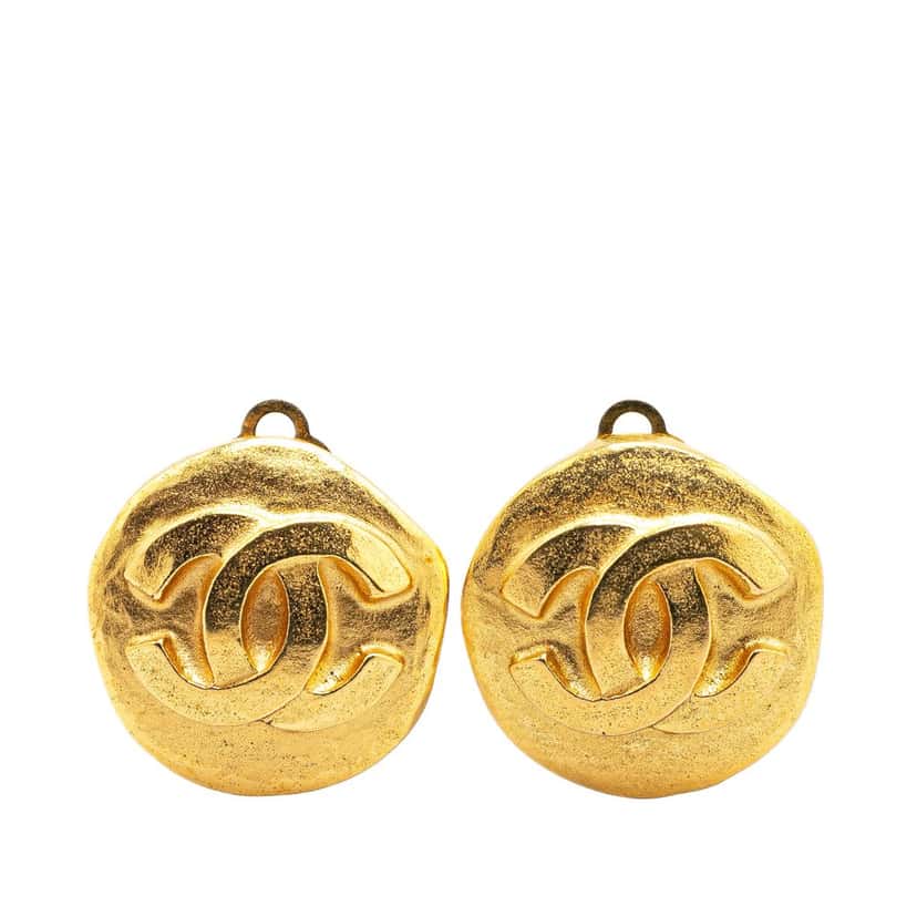 Chanel Gold Plated CC Round Clip On Earrings Gold Metal Good condition - Front View