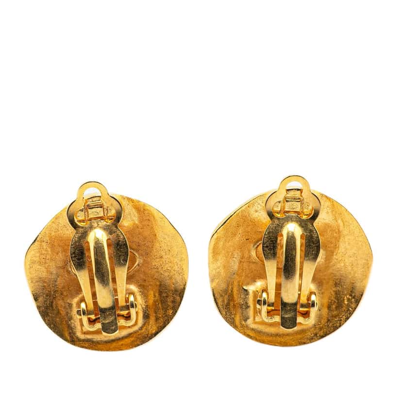 Chanel Gold Plated CC Round Clip On Earrings Gold Metal Good condition - Back View