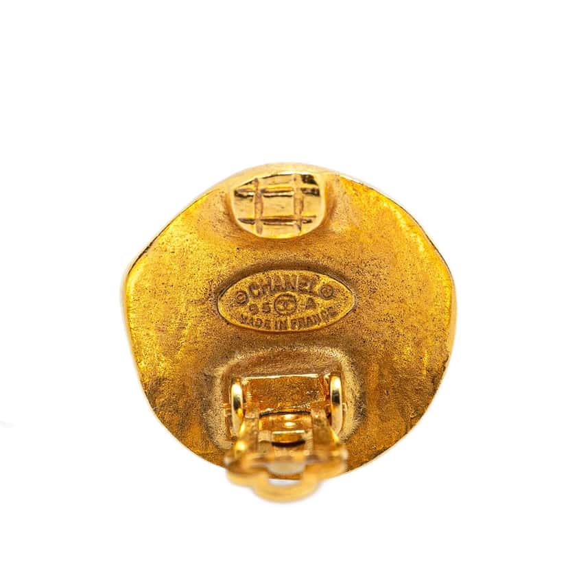 Chanel Gold Plated CC Round Clip On Earrings Gold Metal Good condition - Inside View