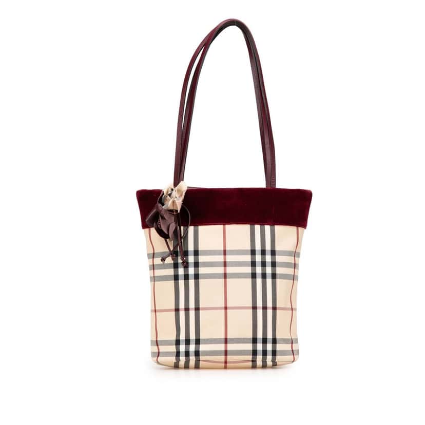 Burberry Velvet Trimmed House Check Canvas Tote Brown Canvas Good condition - Front View