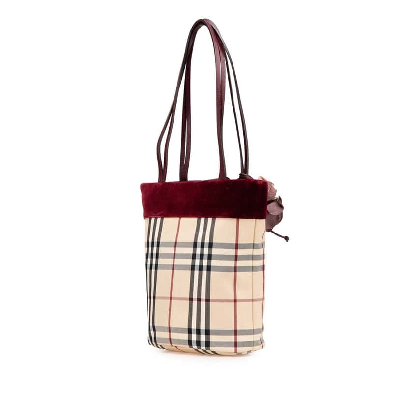 Burberry Velvet Trimmed House Check Canvas Tote Brown Canvas Good condition - Back View