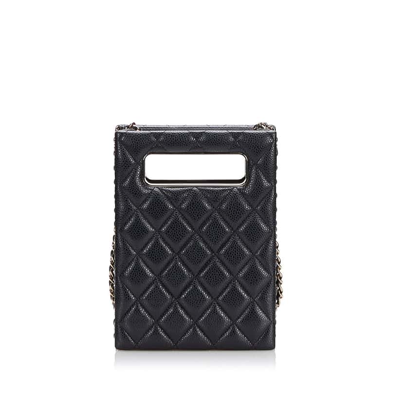 Chanel Mini Caviar Chain Around Cut Out Evening Bag Black Leather Very good condition - Inside View