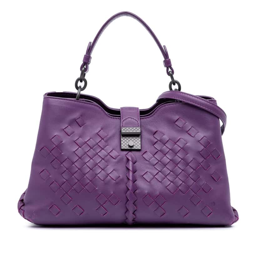 Bottega Veneta Nappa Intrecciato Napoli Satchel Purple Leather Very good condition - Front View