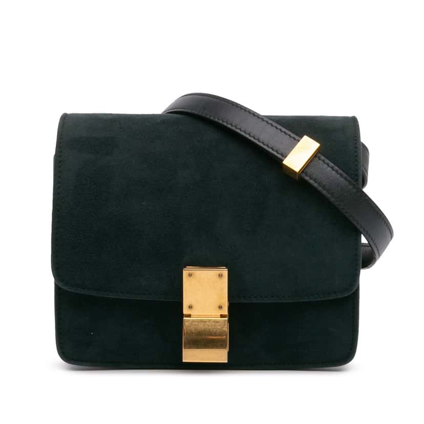 Celine Small Suede Classic Box Green Leather Good condition - Front View