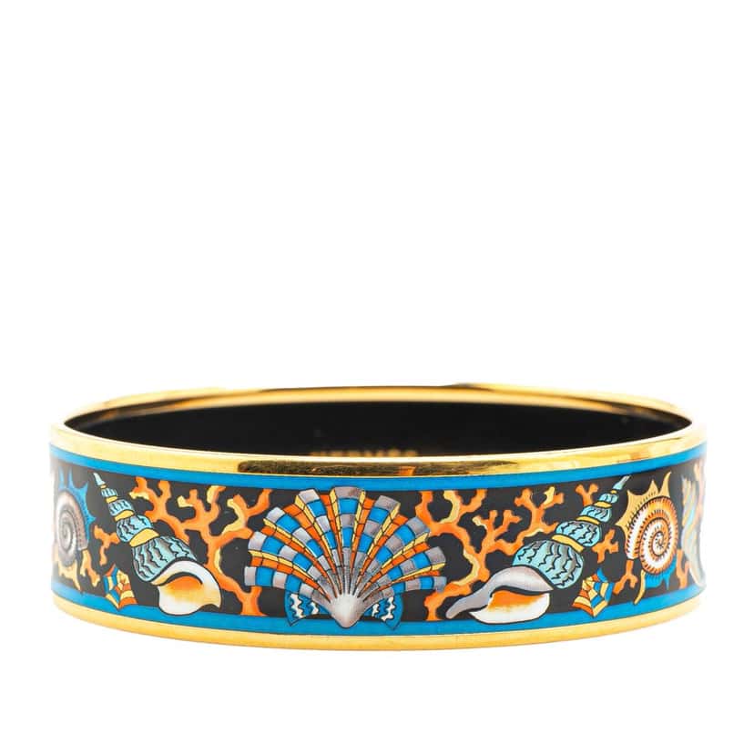 Hermès Wide Seashells Enamel Bangle 65 Black Good condition - Front View