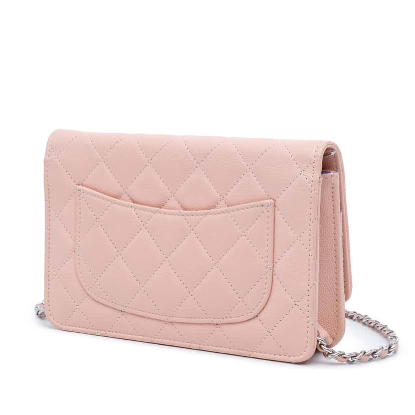 Chanel CC Quilted Caviar Wallet On Chain Pink Leather Good condition - Back View