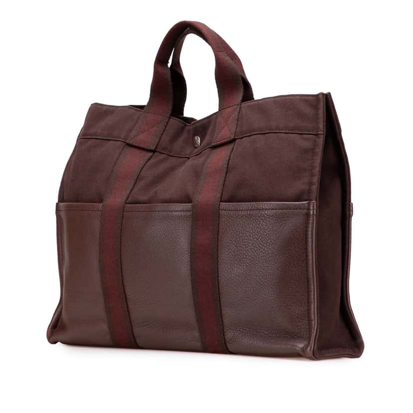 Hermès Canvas and Leather Fourre Tout MM Brown Leather Good condition - Back View