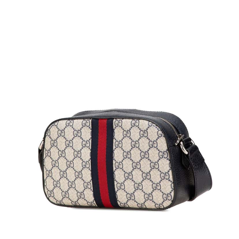 Gucci Small GG Supreme Textured Dollar Calfskin Web Ophidia Camera Bag Brown Canvas Good condition - Back View