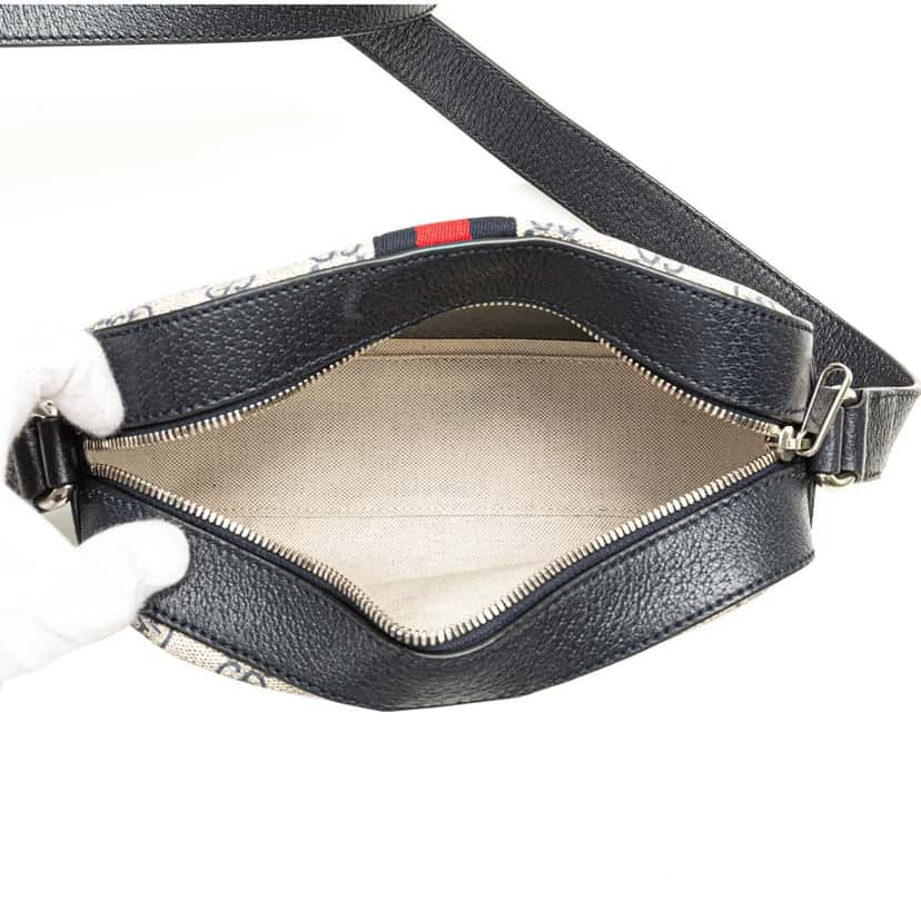 Gucci Small GG Supreme Textured Dollar Calfskin Web Ophidia Camera Bag Brown Canvas Good condition - Model View
