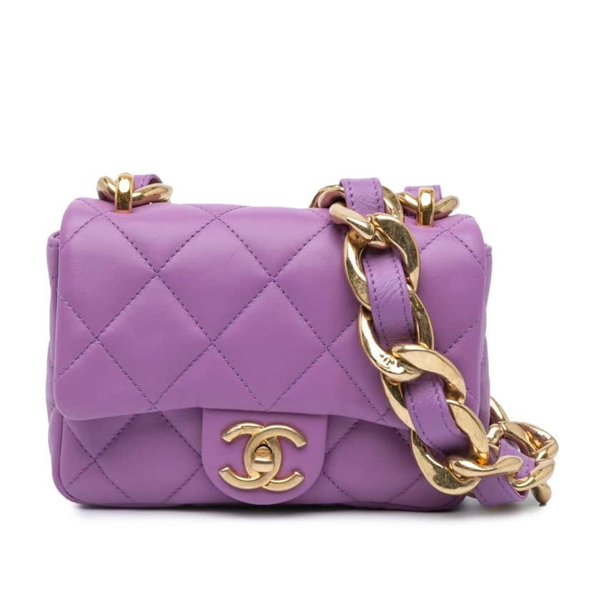 Chanel Mini Quilted Lambskin Funky Town Flap Purple Leather Very good condition - Front View