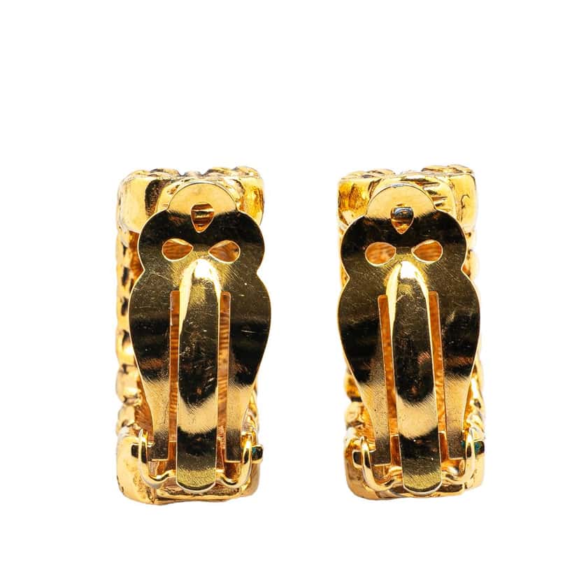 Chanel Gold Plated CC Chain Clip On Earrings Gold Metal Good condition - Back View
