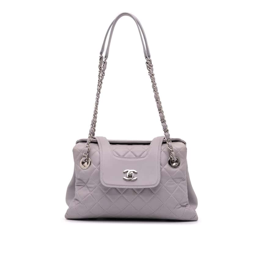 Chanel Quilted Lambskin x3 Accordion Tote Grey Leather Good condition - Front View