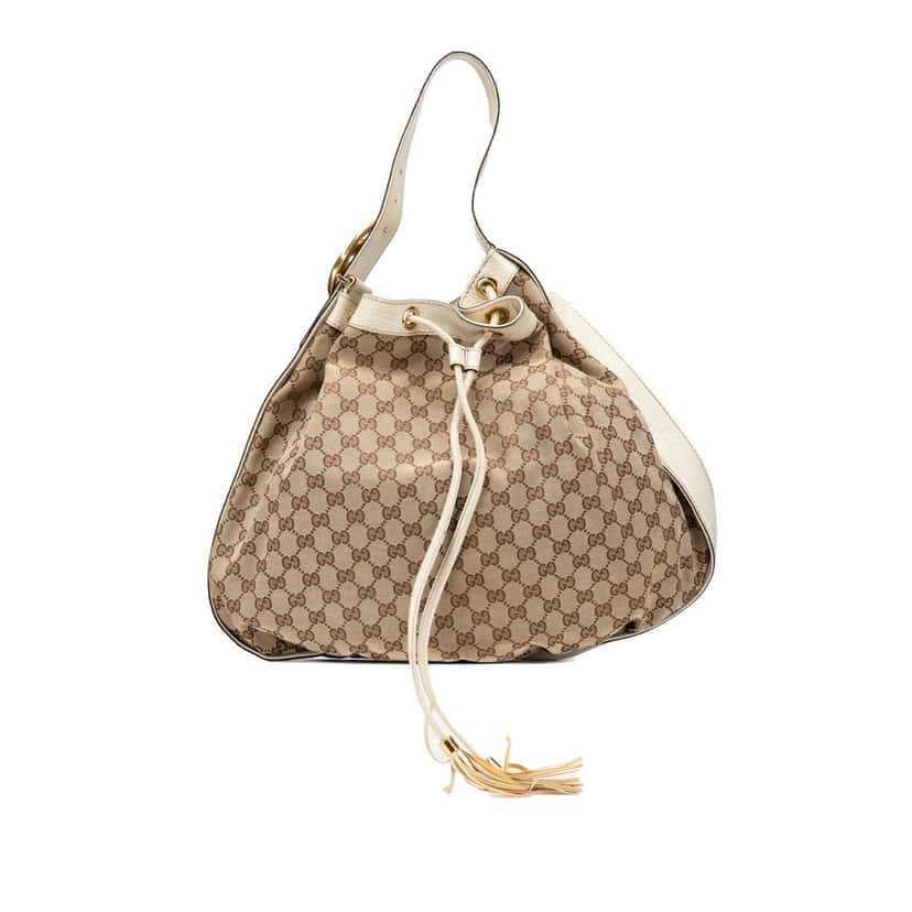 Gucci GG Canvas Interlocking Icon Drawstring Hobo Brown Canvas Good condition - Front View