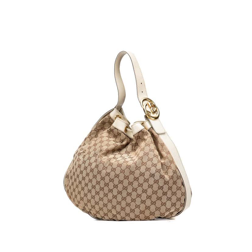 Gucci GG Canvas Interlocking Icon Drawstring Hobo Brown Canvas Good condition - Back View