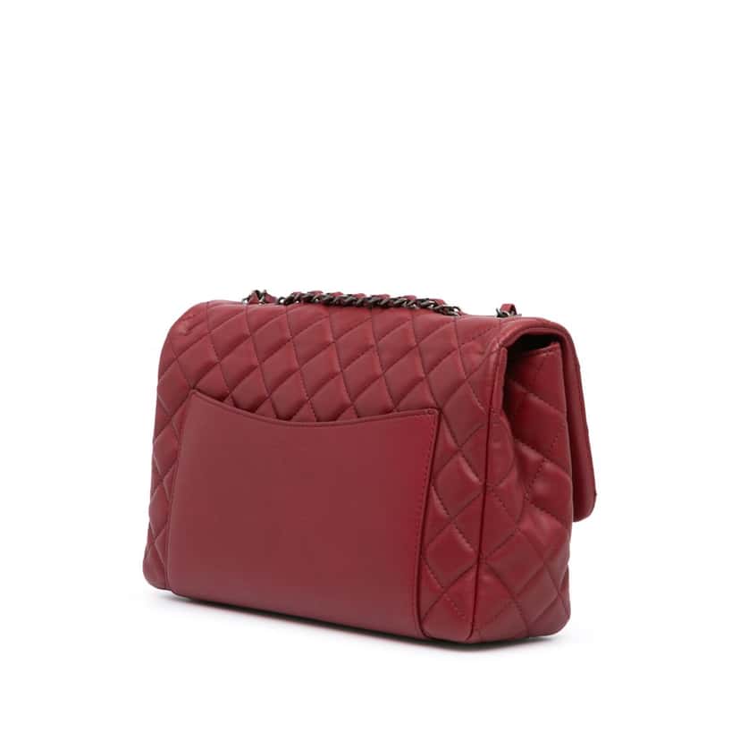 Chanel CC Quilted Lambskin Single Flap Red Leather Good condition - Back View