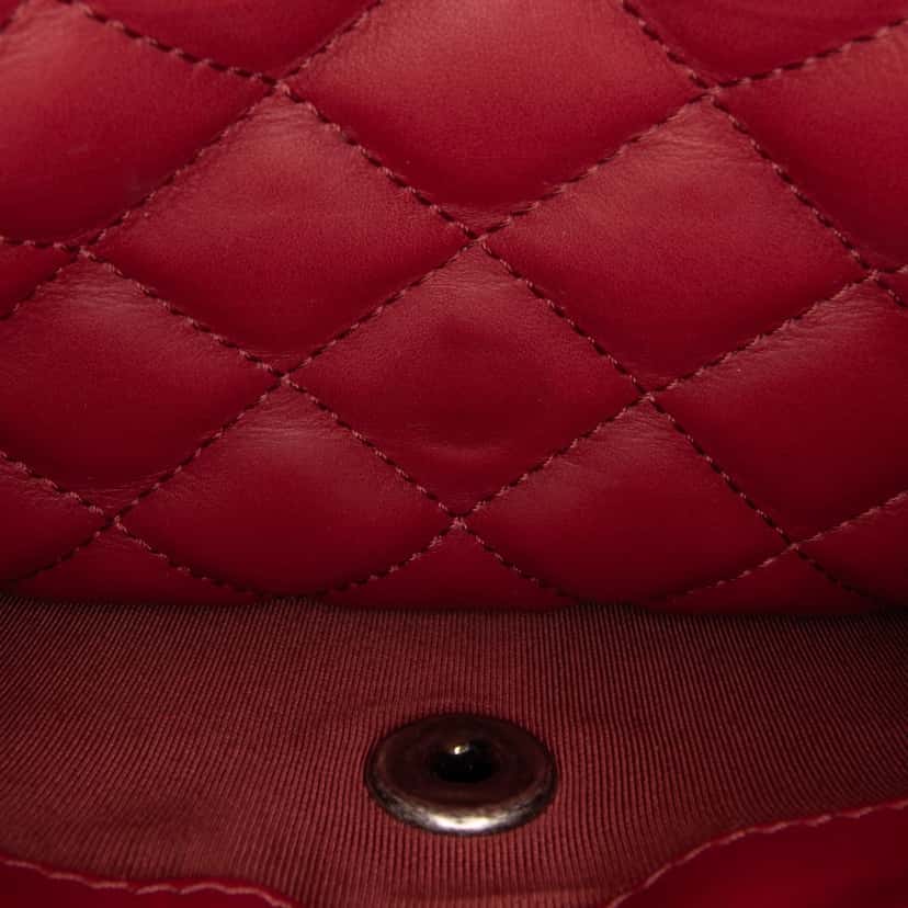 Chanel CC Quilted Lambskin Single Flap Red Leather Good condition - Box View