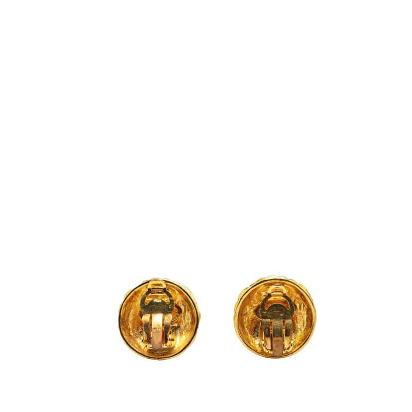 Chanel Gold Plated CC Quilted Clip on Earrings Gold Metal Good condition - Back View