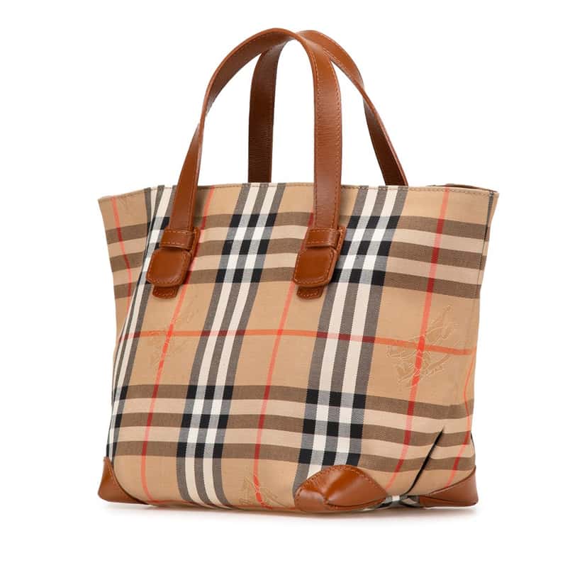 Burberry Haymarket Check Canvas Handbag Brown Canvas Good condition - Back View