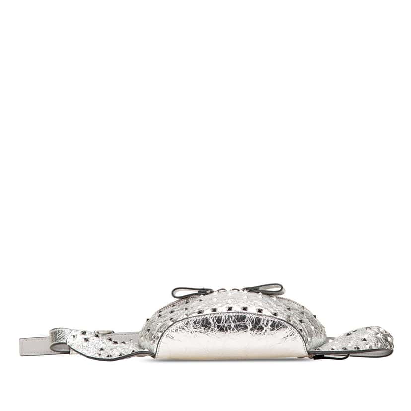 Valentino Metallic Craquele Nappa Rockstud Spike Belt Bag Silver Leather Good condition - Inside View