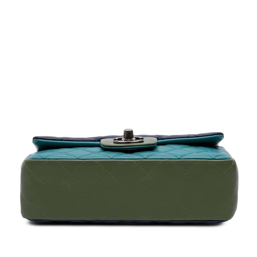 Chanel Mini Rectangular Classic Tricolor Lambskin Single Flap Blue Leather Good condition - Inside View