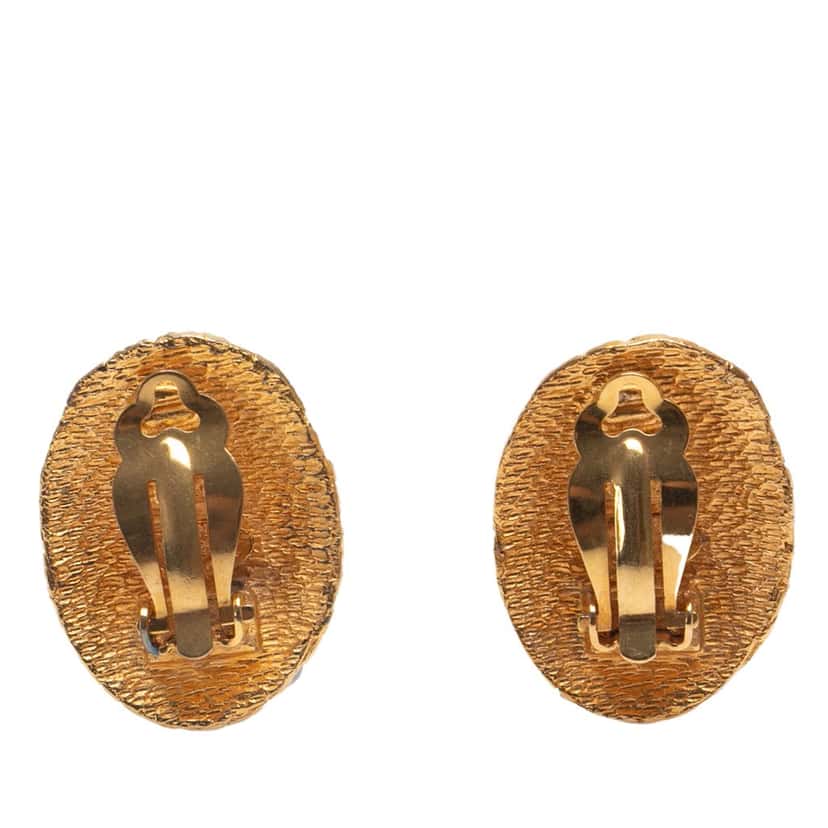 Chanel Gold Plated CC Oval Clip On Earrings Gold Metal Good condition - Back View