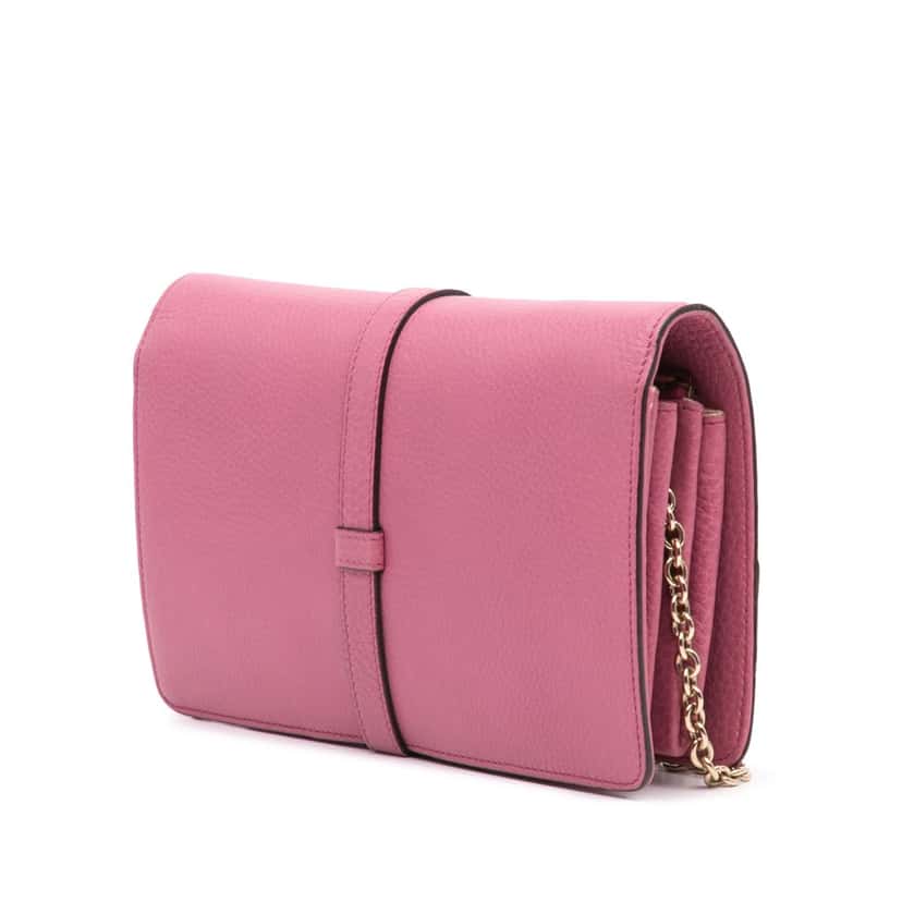 Gucci Pebbled Calfskin Piston Broadway Evening Bag Pink Leather Good condition - Back View