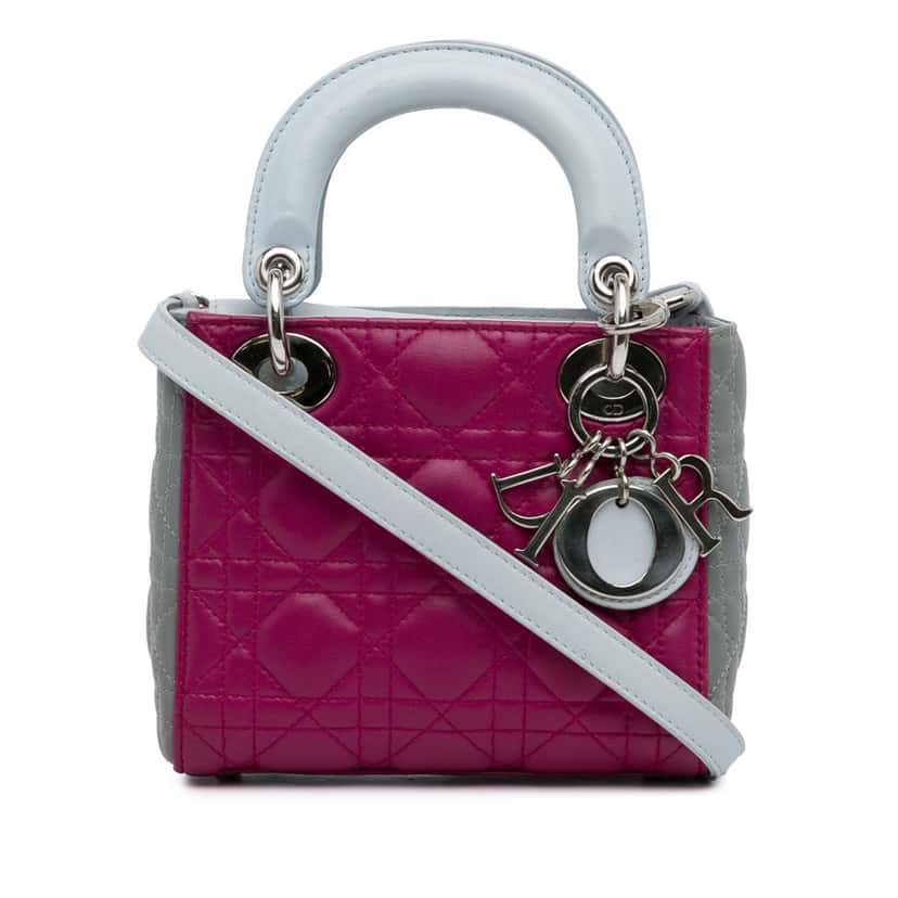 Dior Mini Tricolor Lambskin Cannage Lady Dior Pink Leather Good condition - Front View
