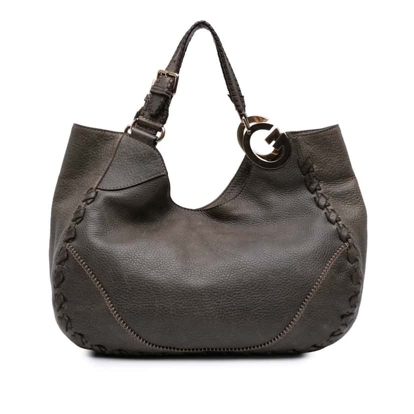 Gucci Medium Grained Calfskin Charlotte Hobo Grey Leather Good condition - Front View