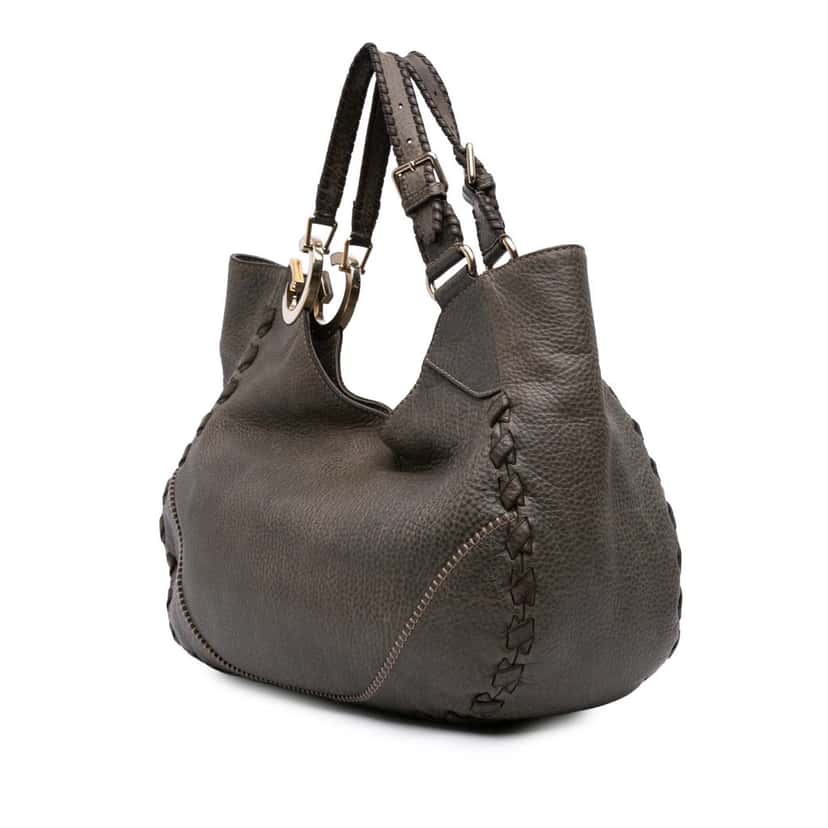 Gucci Medium Grained Calfskin Charlotte Hobo Grey Leather Good condition - Back View