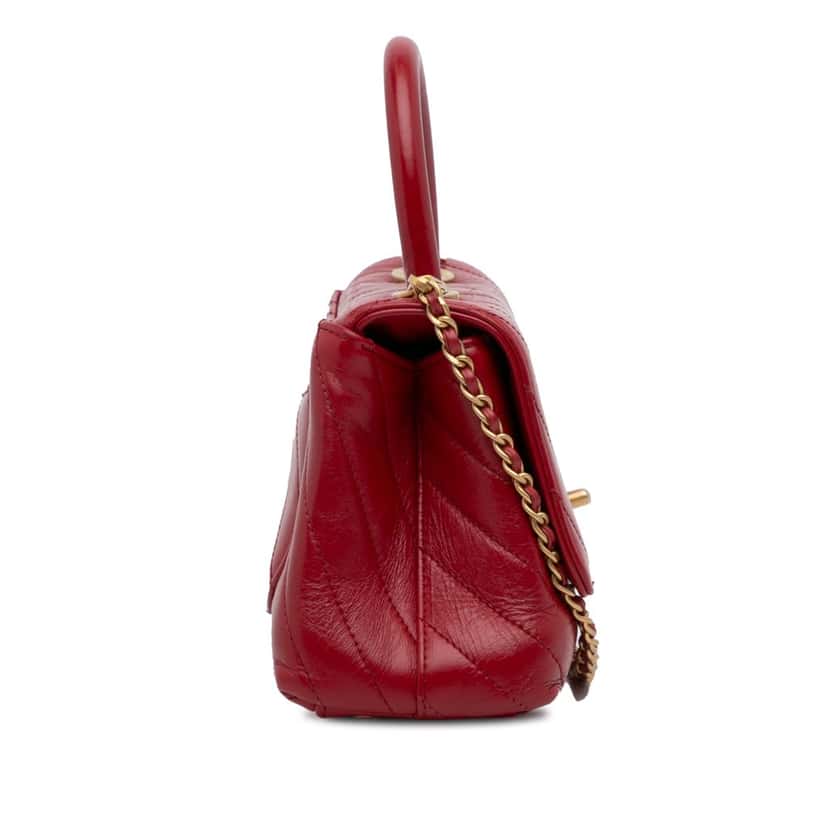 Chanel Small Lambskin Chevron Coco Top Handle Bag Red Leather Good condition - Inside View