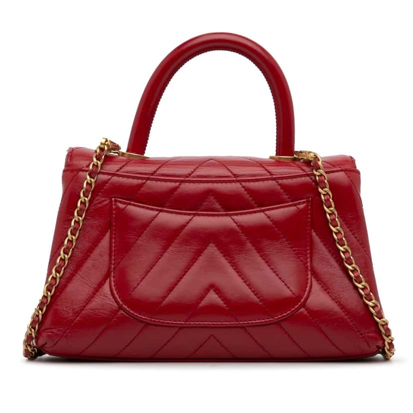 Chanel Small Lambskin Chevron Coco Top Handle Bag Red Leather Good condition - Model View