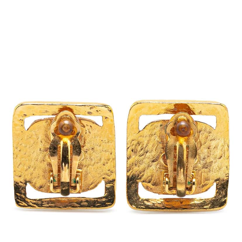 Chanel Gold Plated and Silver Square Bead Clip On Earrings Gold Metal Good condition - Back View