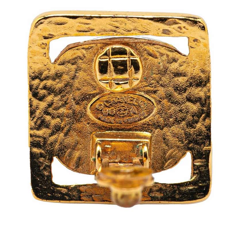 Chanel Gold Plated and Silver Square Bead Clip On Earrings Gold Metal Good condition - Inside View