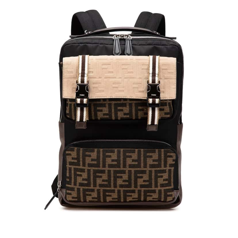 Fendi Zucca Canvas and Nylon Multi Pocket Backpack Brown Canvas Good condition - Front View