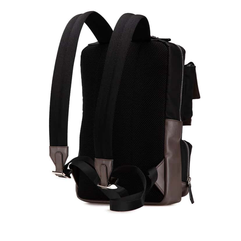 Fendi Zucca Canvas and Nylon Multi Pocket Backpack Brown Canvas Good condition - Back View