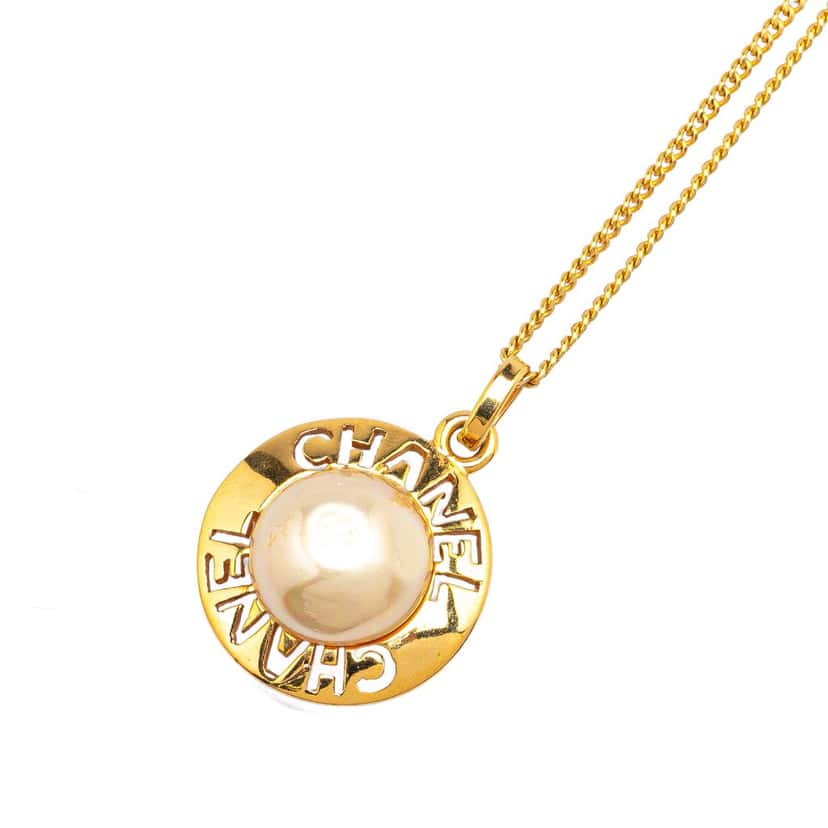 Chanel Gold Plated Faux Pearl Pendant Necklace Gold Metal Good condition - Back View