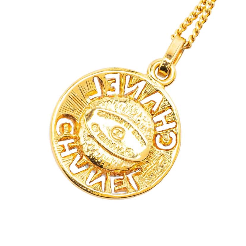 Chanel Gold Plated Faux Pearl Pendant Necklace Gold Metal Good condition - Inside View