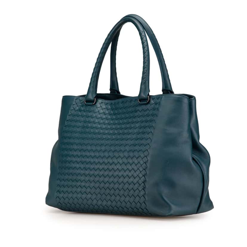 Bottega Veneta Nappa Intrecciato Tote Blue Leather Good condition - Back View